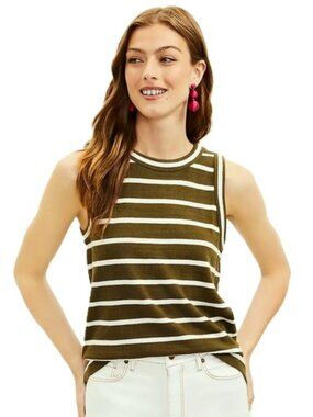 LOFT Striped Harbor Tank Top Color: Olive/White Striped  Size: S